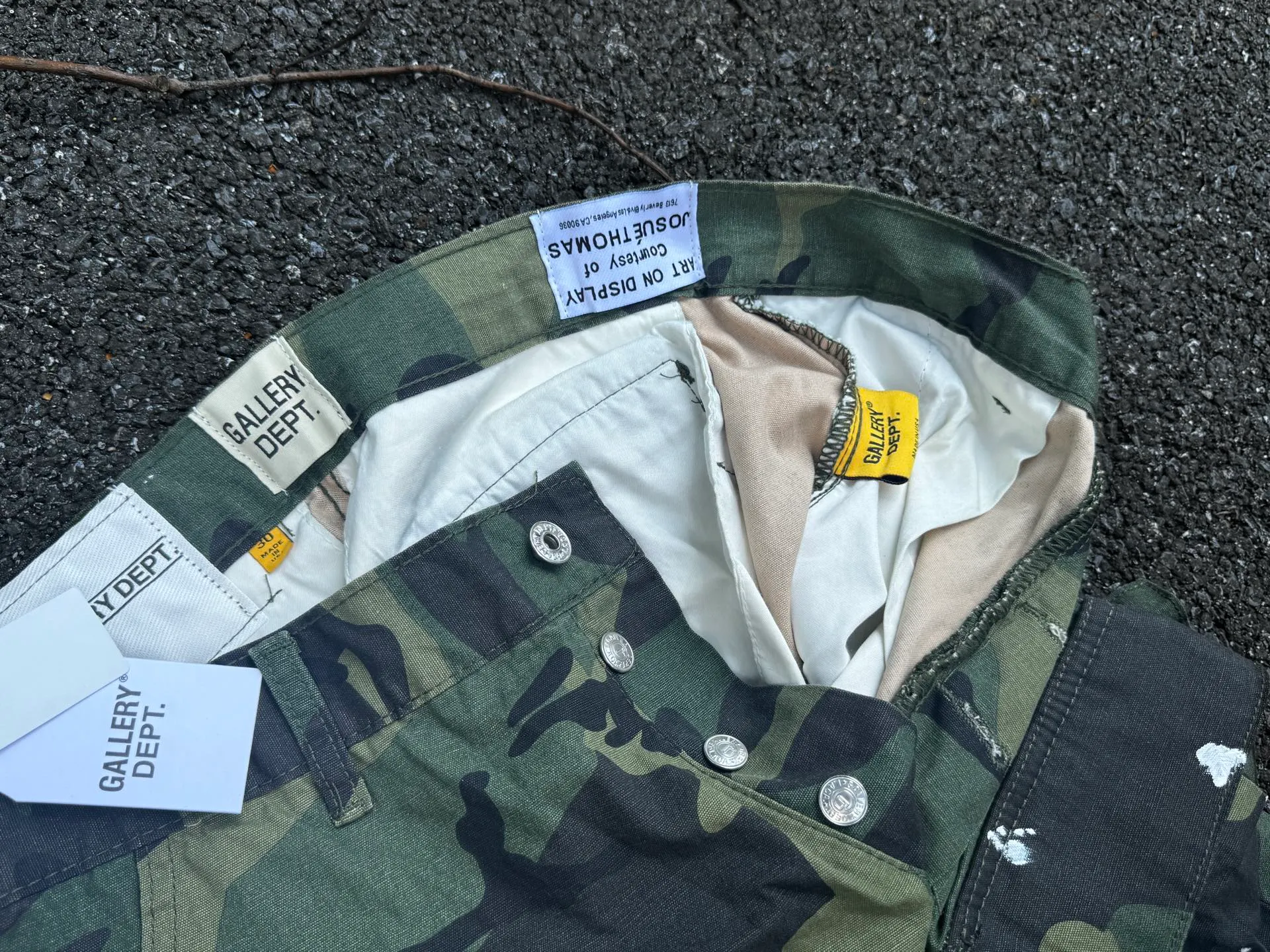 P250💰GA1 top version GALLERY DEPT. Camouflage splicing jeans micro-flared overalls Size: 28 30 32 34 36 (corresponding to S M L XL XXL)